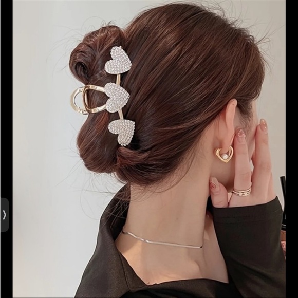 Elegant Gold Heart Hair Clip 2 Golden Hair Clip Heart 1 Rhinestone Hair Clip - Picture 7 of 9